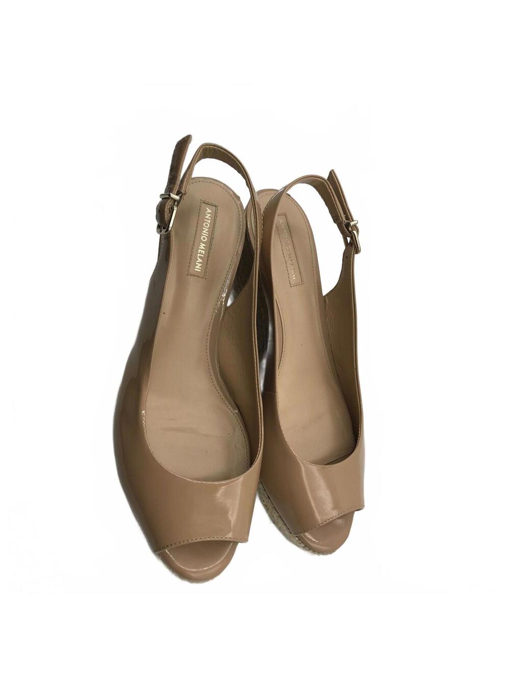 Antonio Melani Nude Patent Leather Wedge Sandals Womens Size 9 - Picture 2 of 9